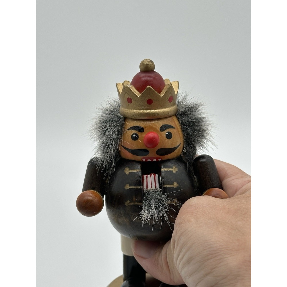Wooden King Nutcracker Figurine w/ Faux Fur Hair, Christmas Decor, 5 in - Picture 7 of 9